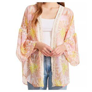Steve Madden Women's Crochet-Trim Tie-Dyed Kimono, Pink Multi, One Size